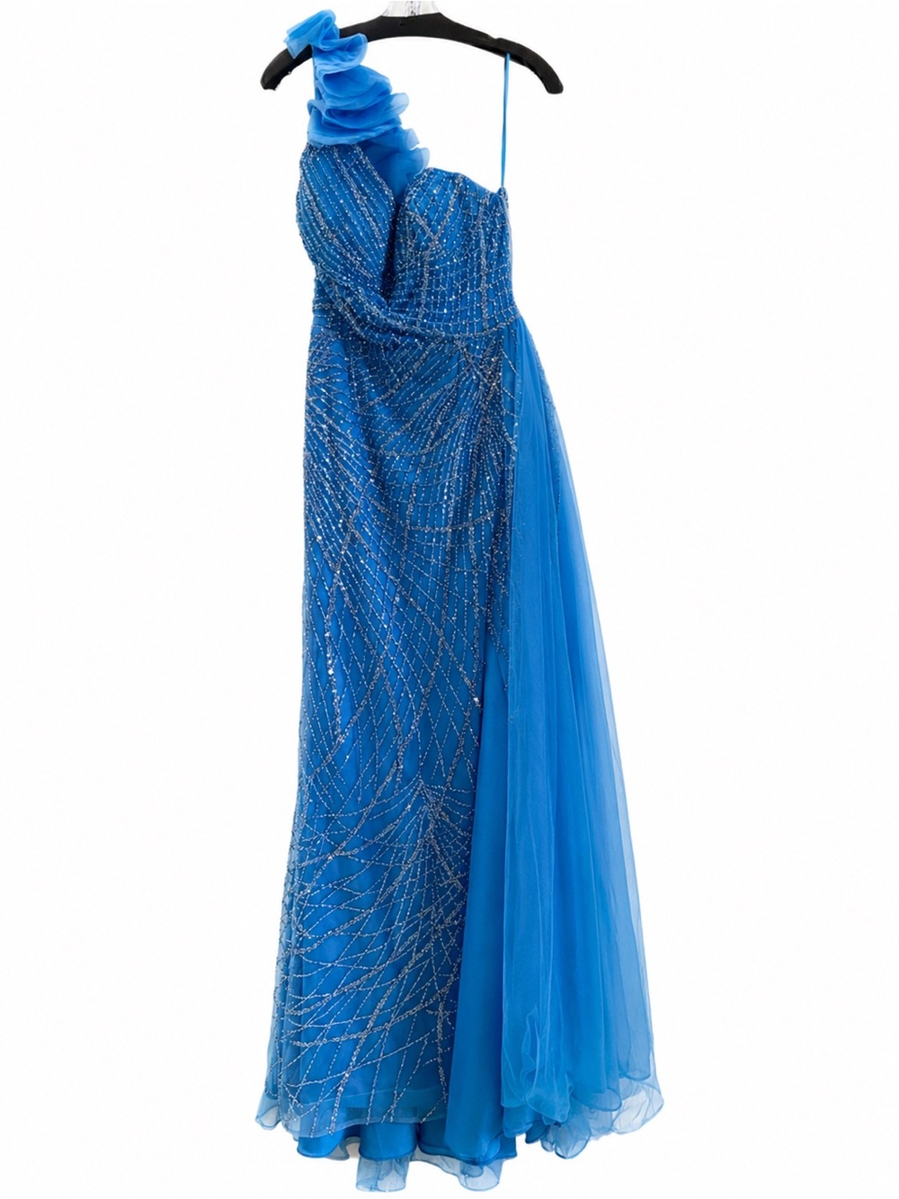 Catwalk Couture 50288 Blue One-Shoulder Beaded Evening Gown